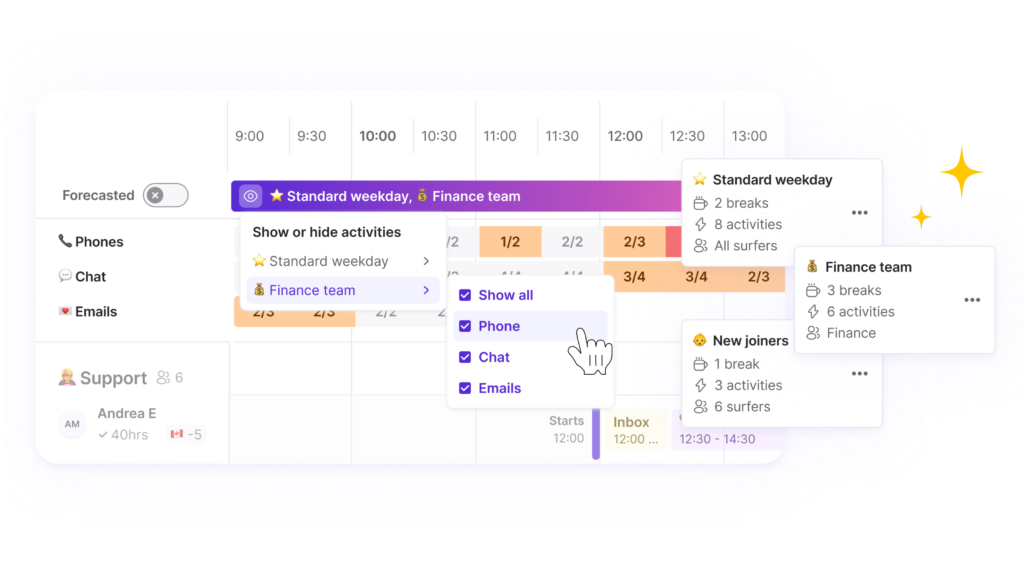 The Surfboard UI for applying multiple activity plans and filtering the coverage bar